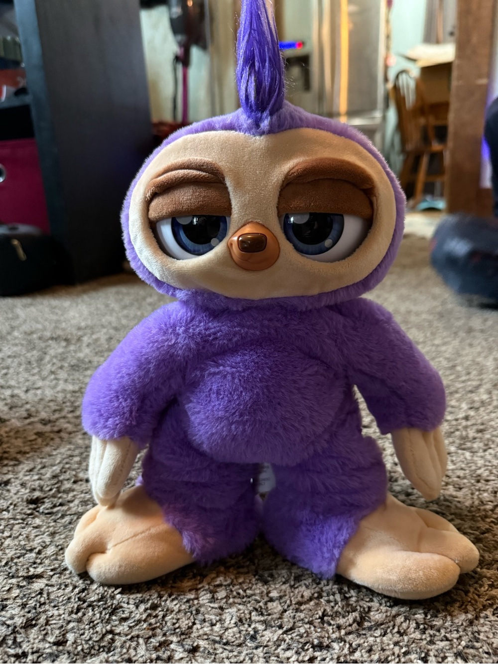 Plush Purple Sloth Soft Toy for Kids (batteries necessary)